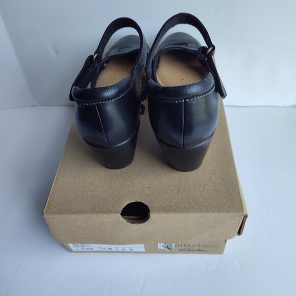 Ladies SZ 7-1/2 M Clarks Collection Black Leather Emily Daisy Pump - Picture 4 of 8